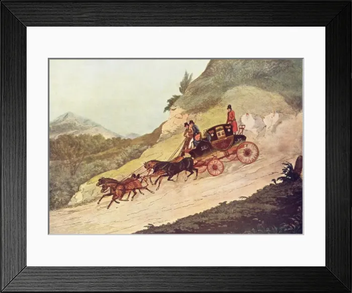 Framed Print : Coach Going down Hill Framed Print : Coach Going down Hill