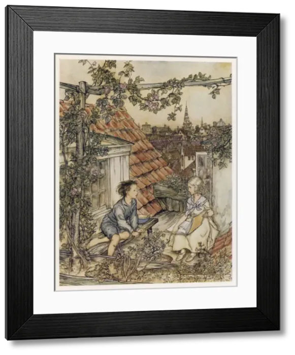 Framed Print : Boy & Girl on Rooftop Framed Print : Boy & Girl on Rooftop