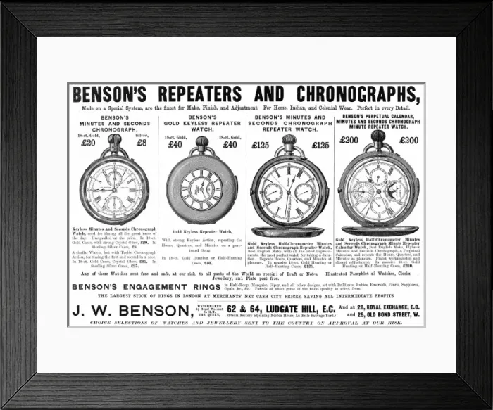Framed Print : Benson Watch Advert 1895 Framed Print : Benson Watch Advert 1895