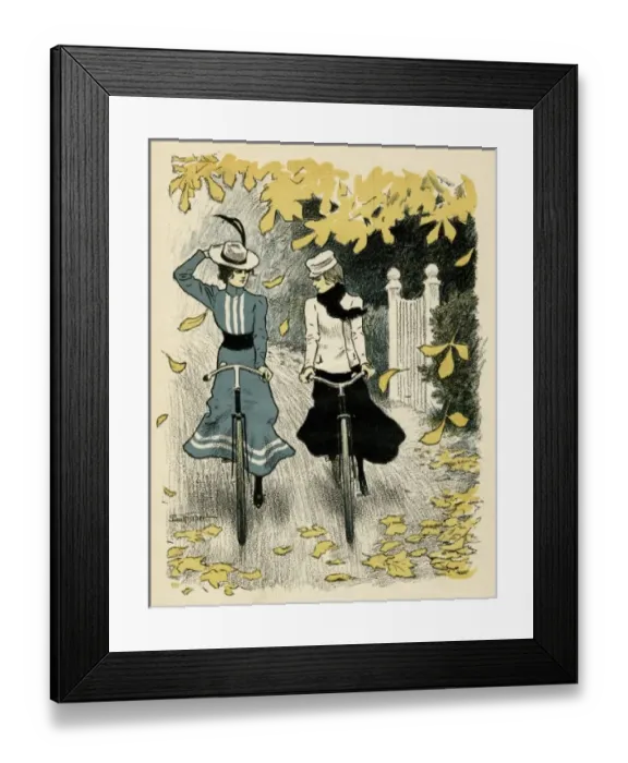 Framed Print : Girls Cycling, Autumn Framed Print : Girls Cycling, Autumn