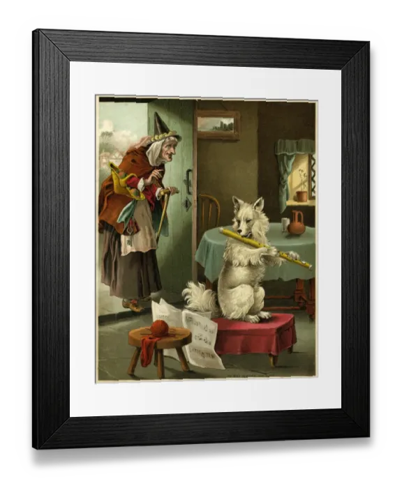 Framed Print : Old Mother Hubbard: Playing flute
