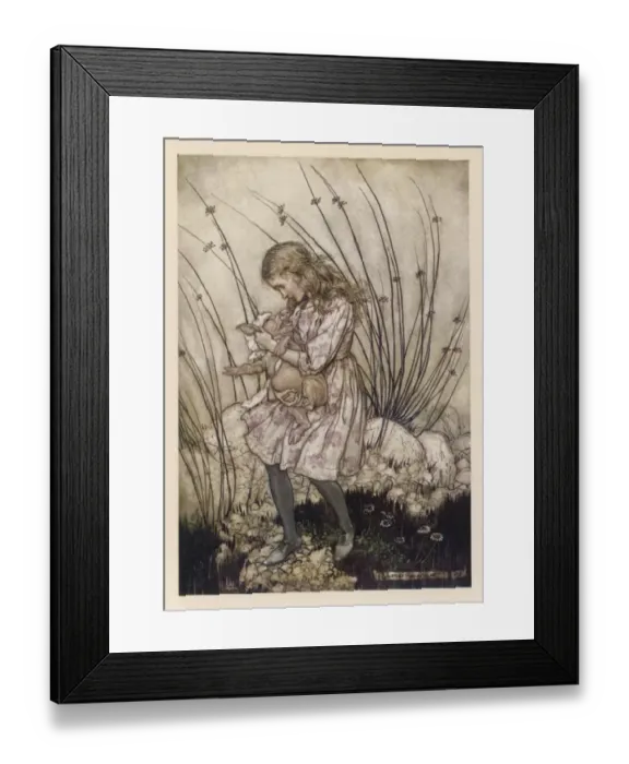 Framed Print : Alice Holds the Baby Pig Framed Print : Alice Holds the Baby Pig
