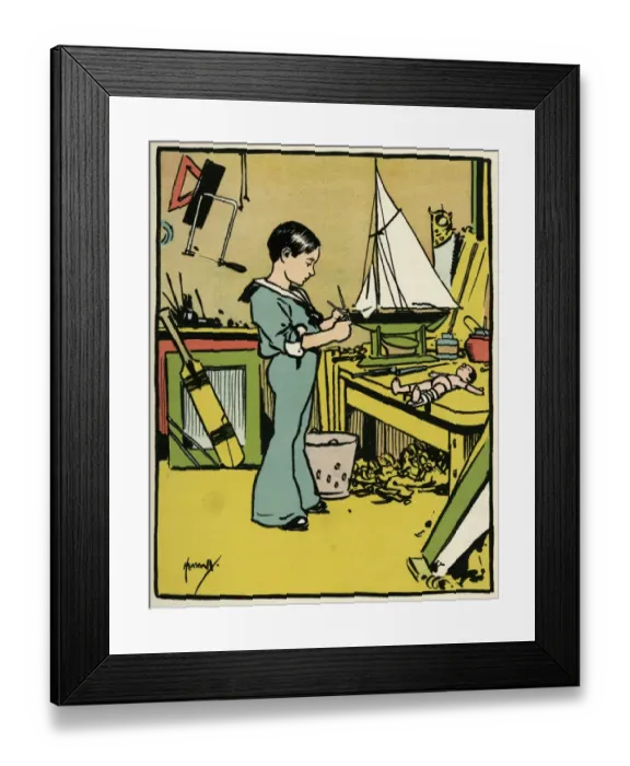 Framed Print : Boy Making Toys C1900 Framed Print : Boy Making Toys C1900