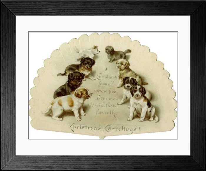 Framed Print : Puppies on Xmas Card Framed Print : Puppies on Xmas Card