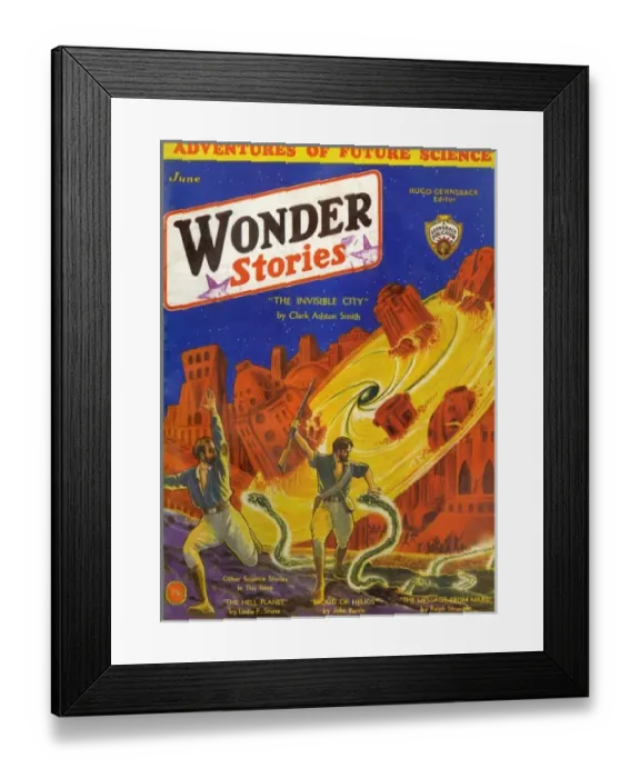 Framed Print : Wonder Stories Scifi Magazine Cover, The Invisible City Framed Print : Wonder Stories Scifi Magazine Cover, The Invisible City
