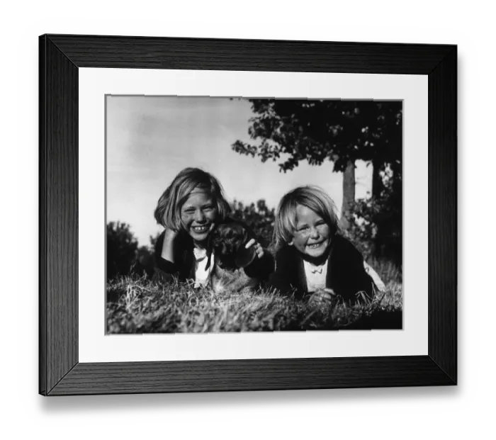 Framed Print : Girls and Dachshund 1960 Framed Print : Girls and Dachshund 1960