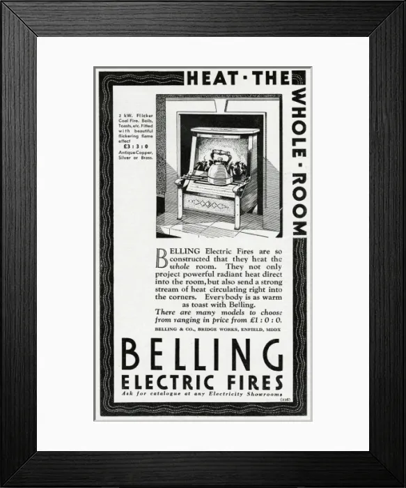 Framed Print : Advert for Belling eletctric fires Framed Print : Advert for Belling eletctric fires