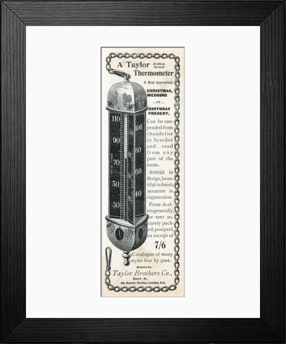 Framed Print : Taylor Thermometer / 1897 Framed Print : Taylor Thermometer / 1897