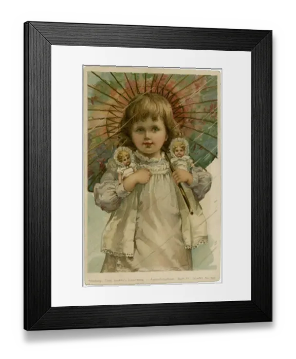 Framed Print : Girl Holds Two Dolls Framed Print : Girl Holds Two Dolls