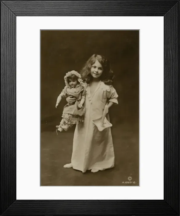 Framed Print : Girl & Doll Off to Bed Framed Print : Girl & Doll Off to Bed