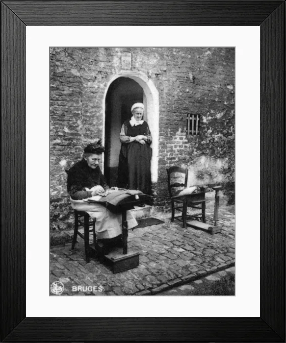 Framed Print : Lacemakers outside their home, Bruges, Belgium Framed Print : Lacemakers outside their home, Bruges, Belgium