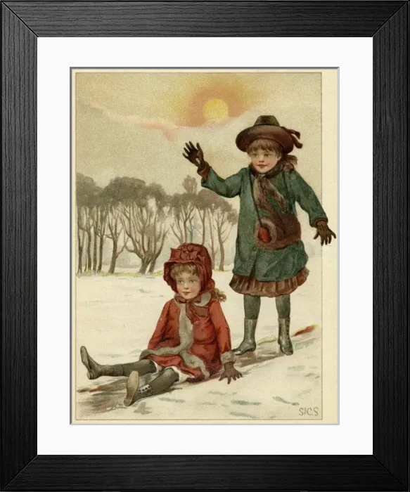 Framed Print : Two Girls Sliding C1880 Framed Print : Two Girls Sliding C1880