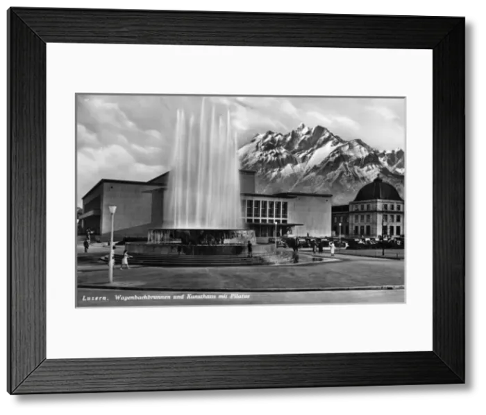 Framed Print : Fountain and concert hall, Lucerne, Switzerland Framed Print : Fountain and concert hall, Lucerne, Switzerland