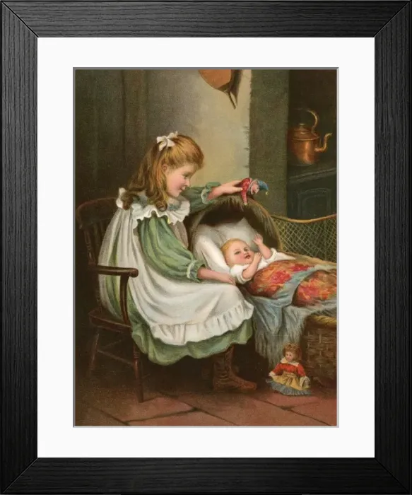 Framed Print : Girl Minds Baby C1900 Framed Print : Girl Minds Baby C1900