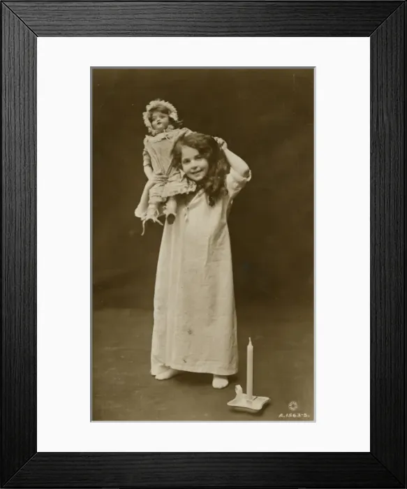 Framed Print : Girl & Doll Off to Bed Framed Print : Girl & Doll Off to Bed