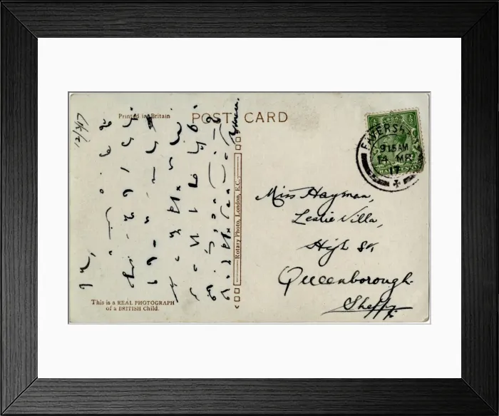 Framed Print : Shorthand on the back of a postcard. Date: 1917 Framed Print : Shorthand on the back of a postcard. Date: 1917