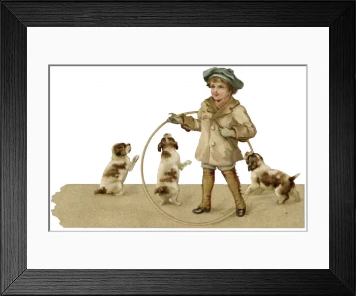 Framed Print : Hooping Boy and Pups Framed Print : Hooping Boy and Pups