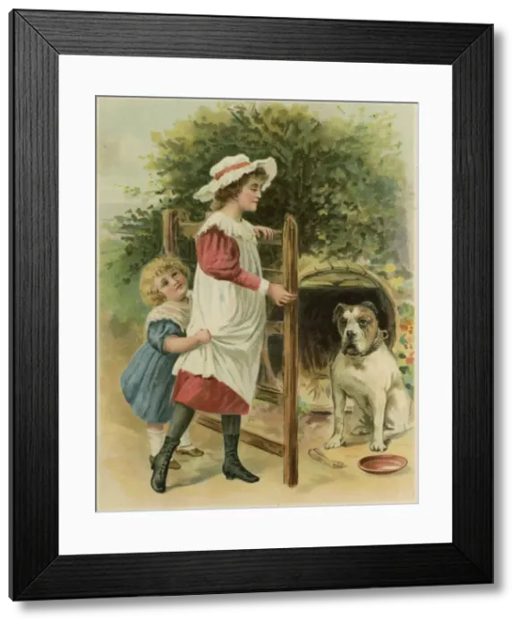 Framed Print : Children and Bulldog Framed Print : Children and Bulldog