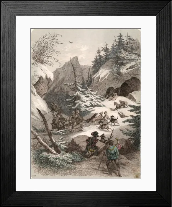 Framed Print : Bear Hunt Medieval Framed Print : Bear Hunt Medieval