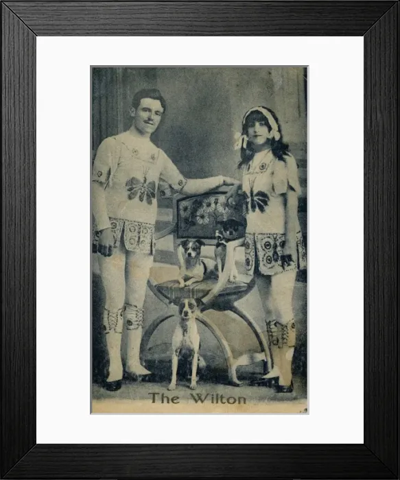 Framed Print : The Wilton -- couple with performing dogs Framed Print : The Wilton -- couple with performing dogs