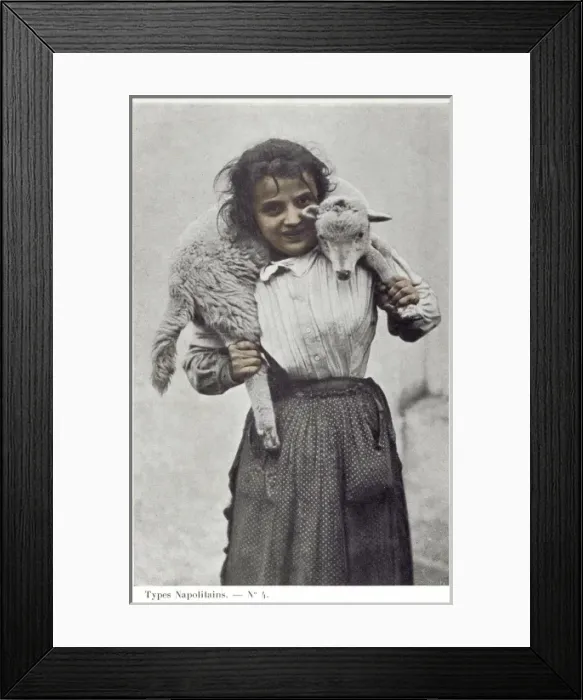 Framed Print : Italy - Naples country girl with lamb