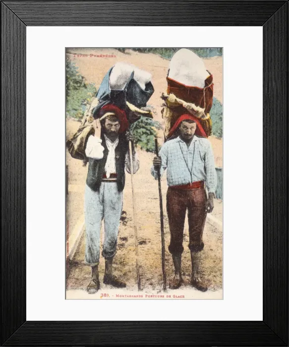 Framed Print : Pyrenean Mountain Men carrying ice Framed Print : Pyrenean Mountain Men carrying ice