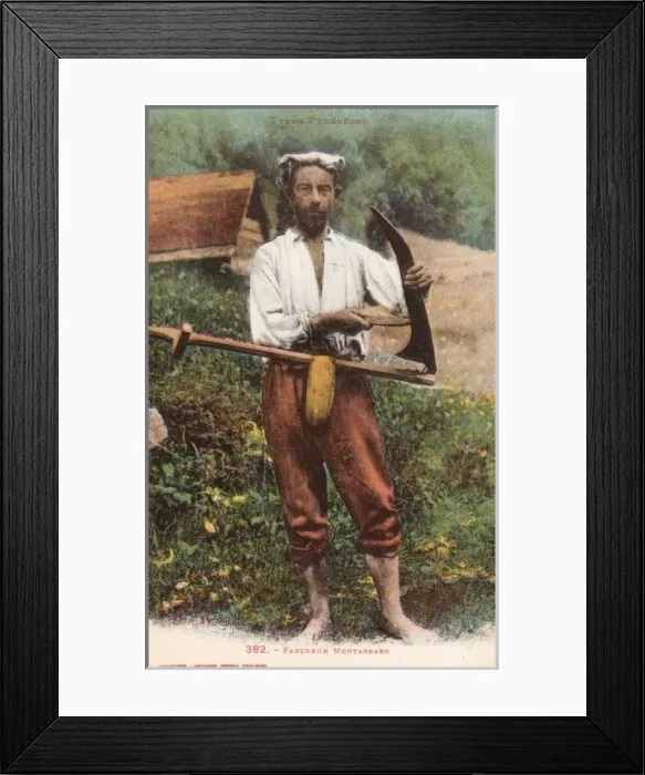 Framed Print : Pyrenean Man sharpening his scythe Framed Print : Pyrenean Man sharpening his scythe