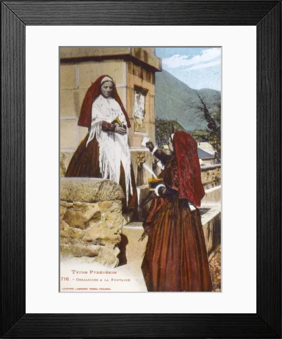 Framed Print : Val d Ossau Women at the fountain Framed Print : Val d Ossau Women at the fountain