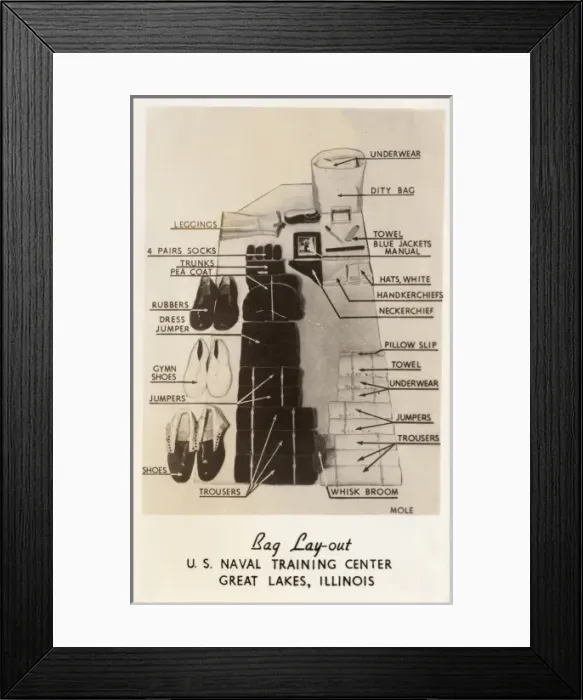 Framed Print : Kit Bag contents - US Navy Framed Print : Kit Bag contents - US Navy