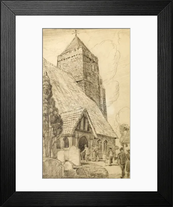 Framed Print : Scene outside a country church Framed Print : Scene outside a country church