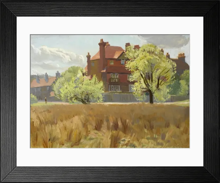 Framed Print : Rural scene with red brick houses Framed Print : Rural scene with red brick houses