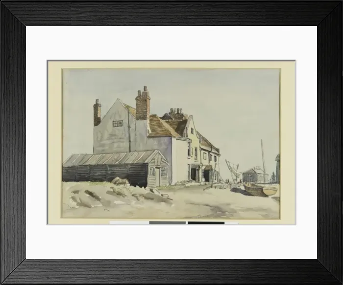 Framed Print : Watercolour sketch with buildings and boat Framed Print : Watercolour sketch with buildings and boat