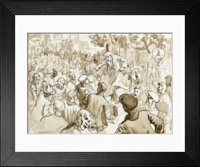 Framed Print : Street scene with striking men Framed Print : Street scene with striking men