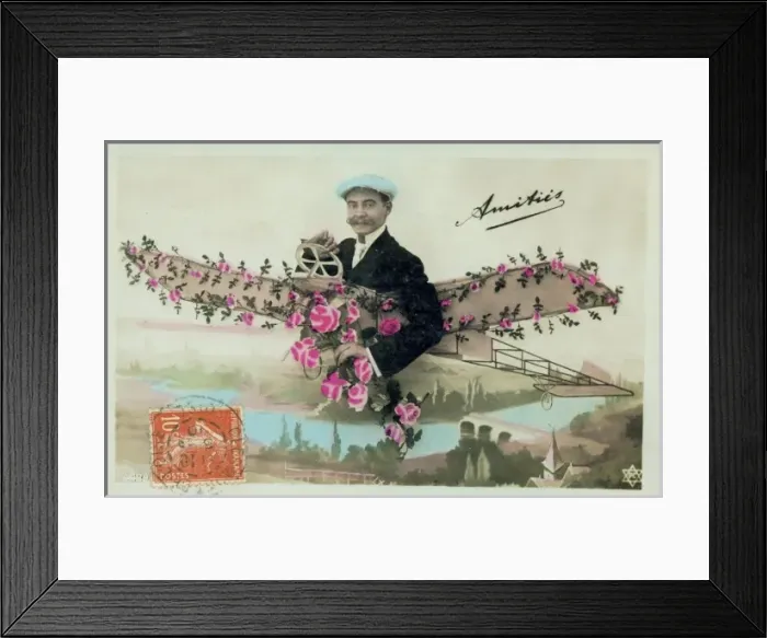 Framed Print : French aviator saying it with flowers Framed Print : French aviator saying it with flowers