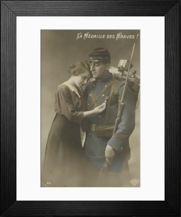 Framed Print : Frenchwoman with returning soldier Framed Print : Frenchwoman with returning soldier