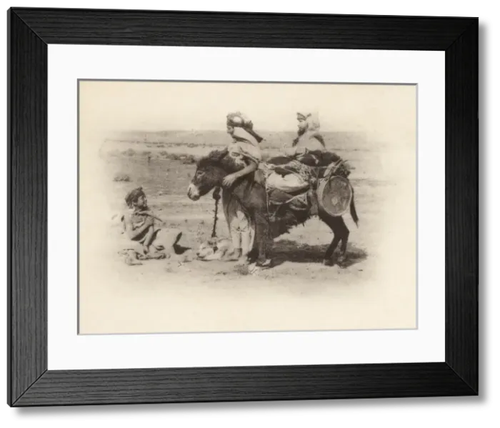 Framed Print : Algeria - Children and a little donkey Framed Print : Algeria - Children and a little donkey