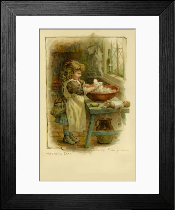 Framed Print : Little girl on washing day