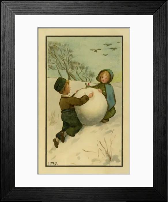 Framed Print : Two children with a large snowball Framed Print : Two children with a large snowball