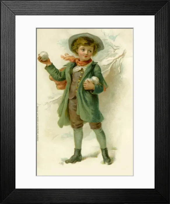 Framed Print : Little boy with snowballs Framed Print : Little boy with snowballs