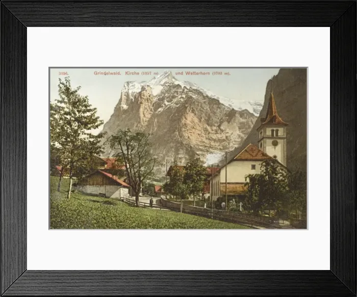 Framed Print : Grindelwald - Church and view of Wetterhorn Framed Print : Grindelwald - Church and view of Wetterhorn