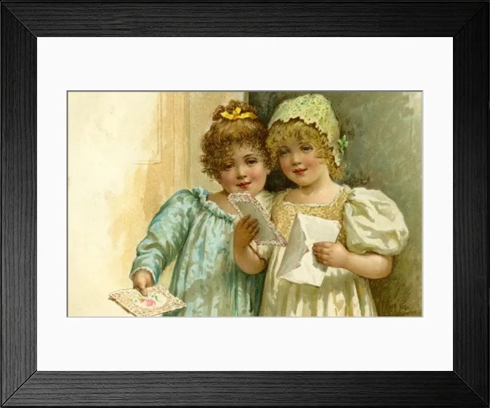 Framed Print : Two little girls receive a card Framed Print : Two little girls receive a card
