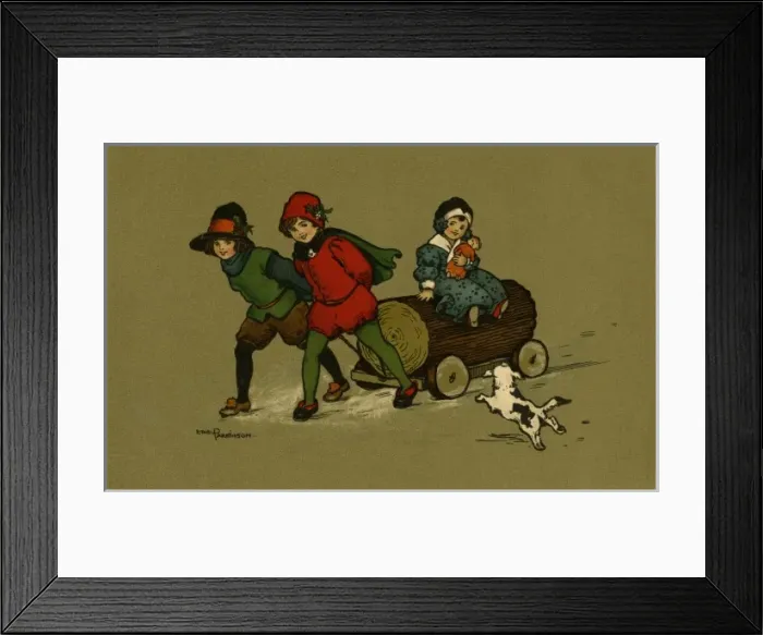 Framed Print : Children with yule log