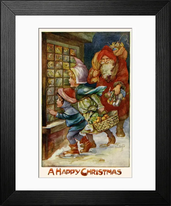 Framed Print : Two children and Santa Claus Framed Print : Two children and Santa Claus