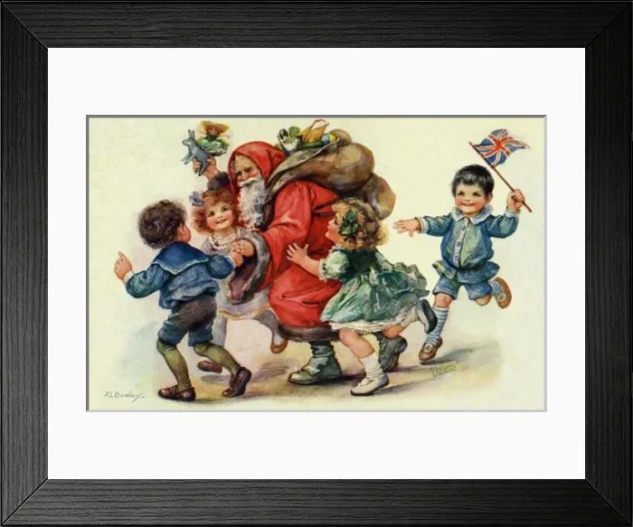 Framed Print : Four children with Santa Claus Framed Print : Four children with Santa Claus