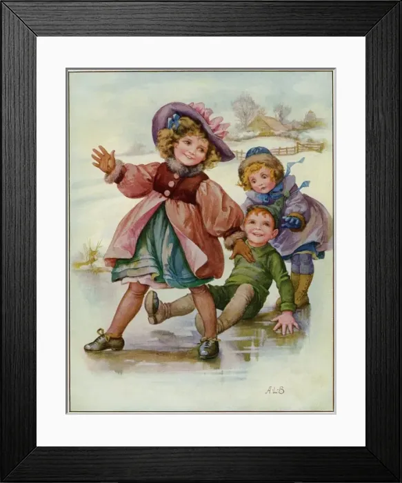 Framed Print : AL Bowley. Fun on the ice (c. 1910) Framed Print : AL Bowley. Fun on the ice (c. 1910)