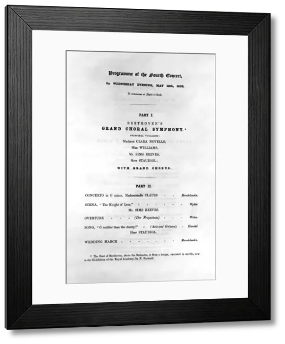 Framed Print : Programme for Beethovens grand choral symphony, 1852 Framed Print : Programme for Beethovens grand choral symphony, 1852