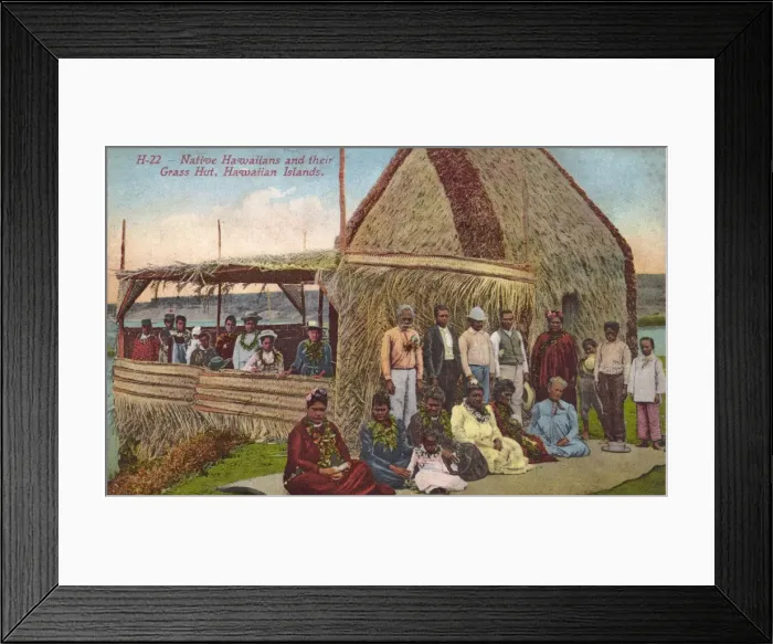 Framed Print : Hawaii - Hawaiians and their Grass Hut Framed Print : Hawaii - Hawaiians and their Grass Hut