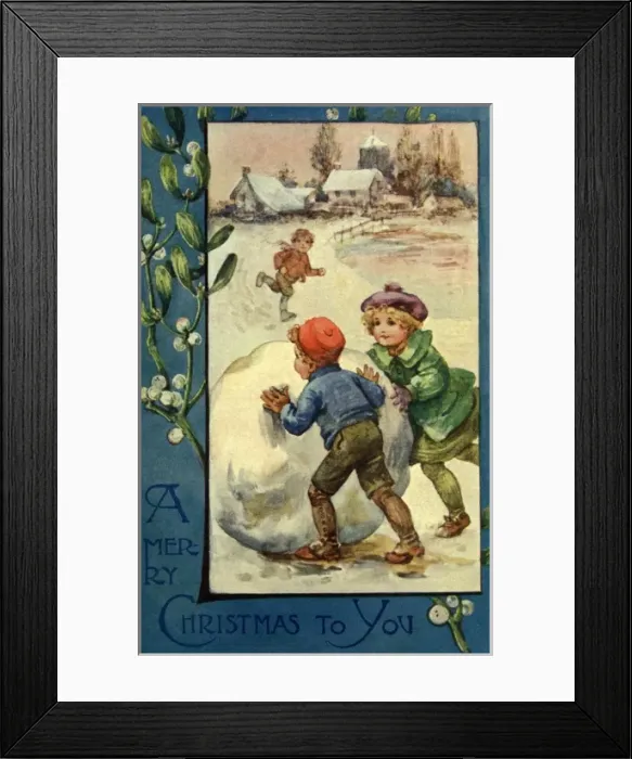 Framed Print : Children with a huge snowball at Christmas Framed Print : Children with a huge snowball at Christmas
