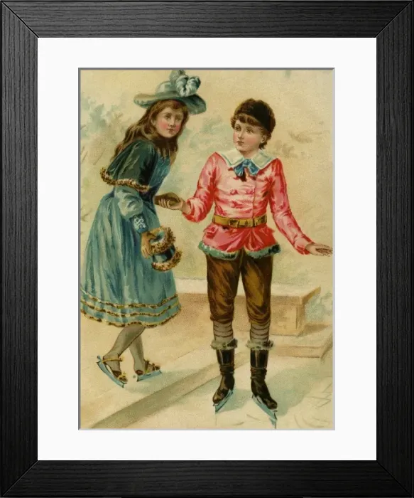 Framed Print : Girl and boy skating Framed Print : Girl and boy skating