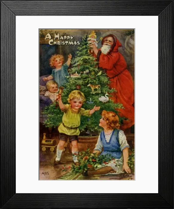 Framed Print : Decorating the Christmas tree with Santa Claus Framed Print : Decorating the Christmas tree with Santa Claus